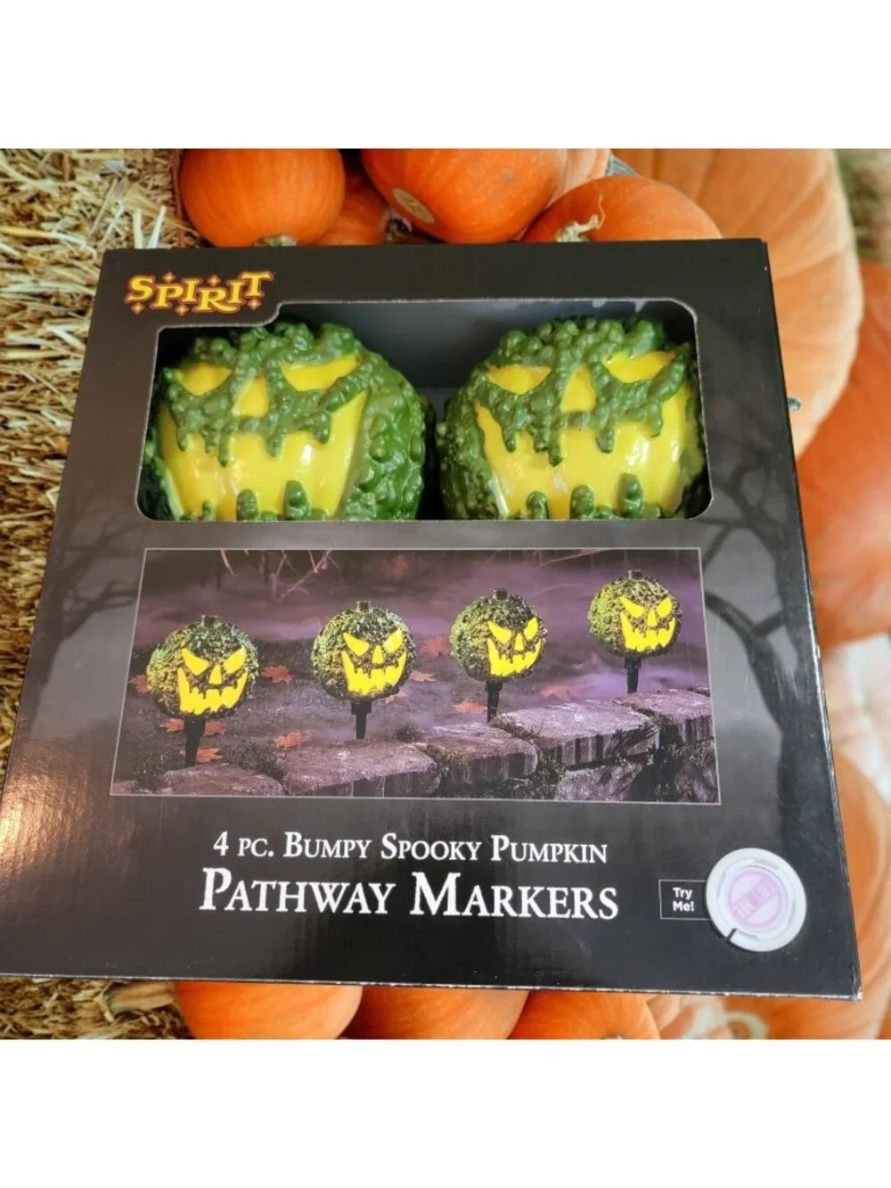 Blow Mold Light-Up Spooky Green Jack-O-Lantern Pathway Markers Haunting Sounds